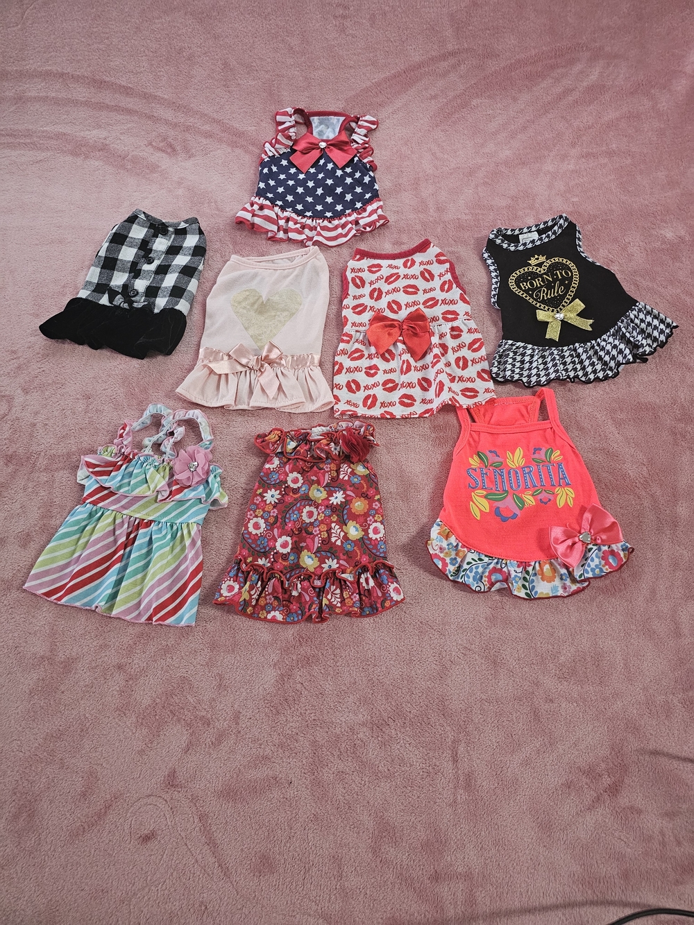 Mixed Small Pets Clothing Set-Pink Floral & Patterned Dresses (8 Dresses) (XS)